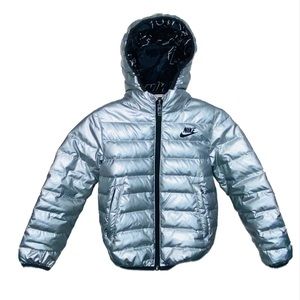 Nike Reversible Silver and Black with Logo print Duck Down Puffer Jacket Size 5